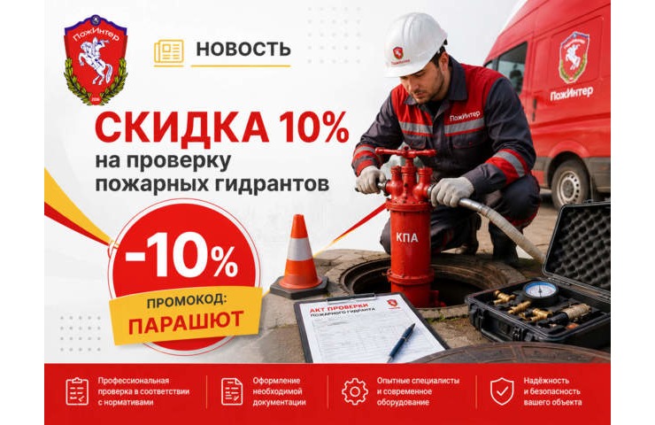 Скидка 10% на проверку пожарных гидрантов